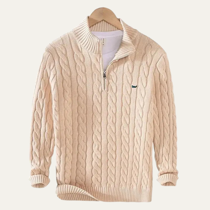The Stratford Men’s Warm Quarter Zip Knit Cable Sweater