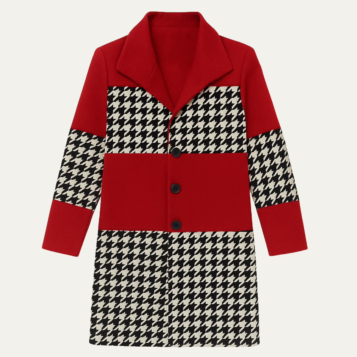 The Glenhaven Men's Colourful Patchwork Geometric Long Jacket with Pockets