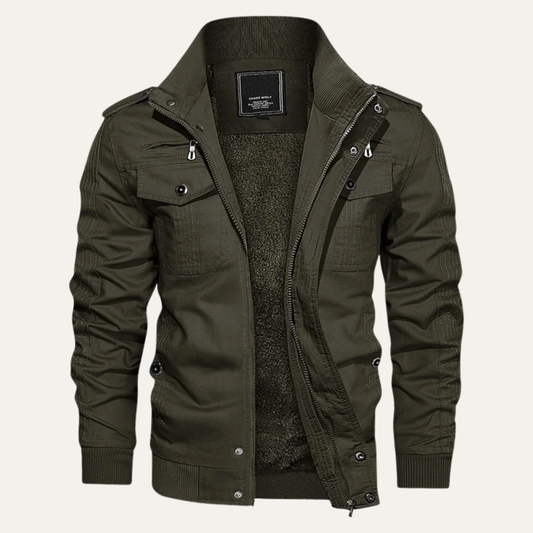 The Macerata Men’s Thermal Military Style Zip-Up Fleece Lined Jacket