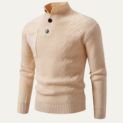 The Ancona Men’s Button Collar Cable Knit High Neck Sweater