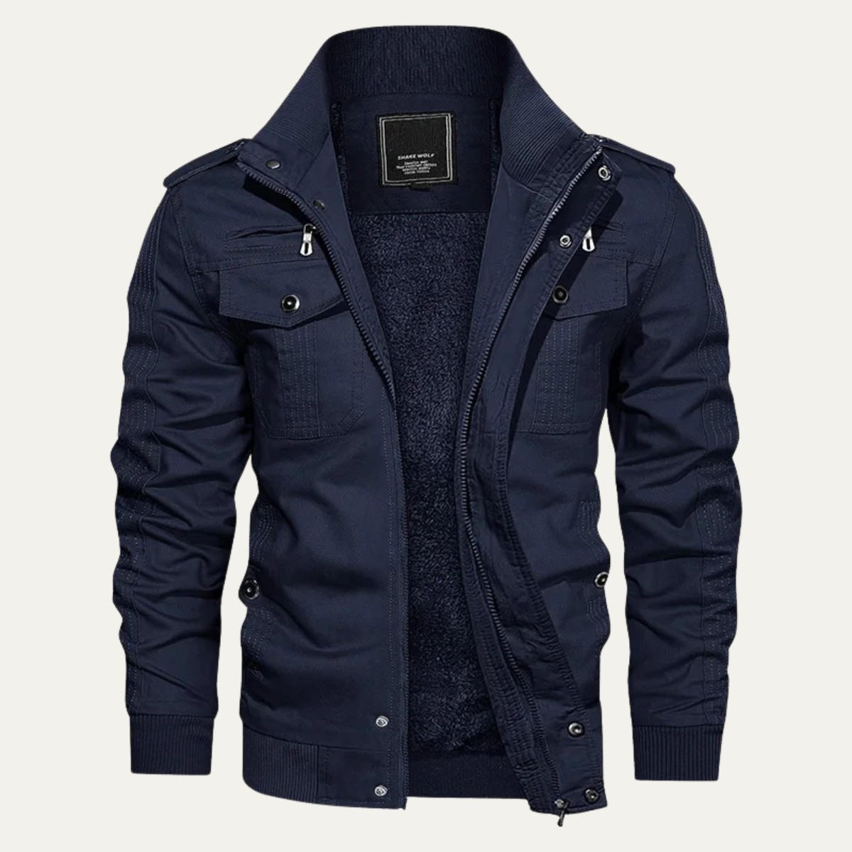 The Macerata Men’s Thermal Military Style Zip-Up Fleece Lined Jacket