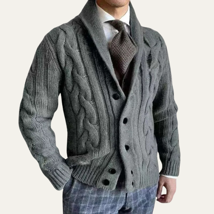 The Rome Men’s Casual Button Up Cable Knit Shawl Collar Cardigan