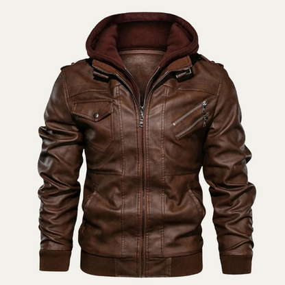 The St Andrews Men’s Retro Hooded Leather Jacket with Pockets