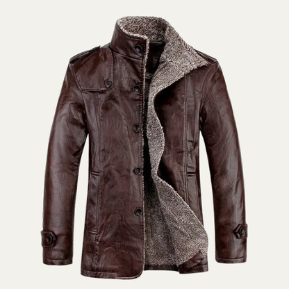 The La Spezia Men’s Leather Jacket – Warm Fleece Lined Winter Coat with Stand Collar
