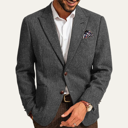 The Domaso Men’s Business Herringbone Single Breasted Wool Tweed Blazer