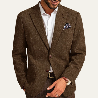 The Domaso Men’s Business Herringbone Single Breasted Wool Tweed Blazer