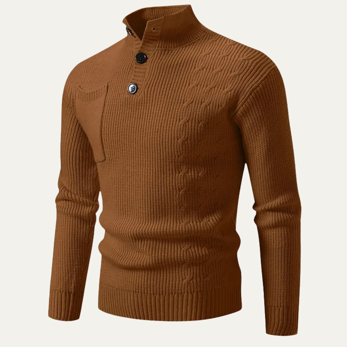The Ancona Men’s Button Collar Cable Knit High Neck Sweater
