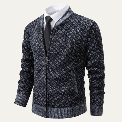 The Bibbona Men’s Knitted Diamond Pattern Zip Up Cardigan