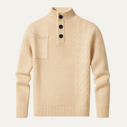 The Ancona Men’s Button Collar Cable Knit High Neck Sweater