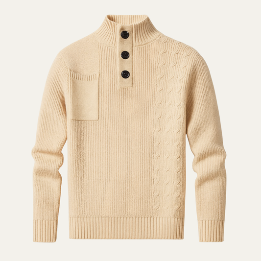 The Ancona Men’s Button Collar Cable Knit High Neck Sweater