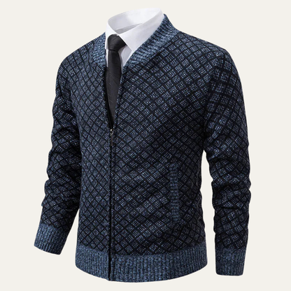 The Bibbona Men’s Knitted Diamond Pattern Zip Up Cardigan