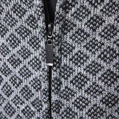 The Bibbona Men’s Knitted Diamond Pattern Zip Up Cardigan