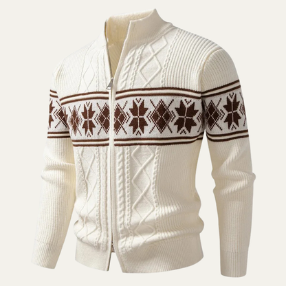 The Cisternino Men’s Nordic Zip Winter Cardigan with Classic Pattern