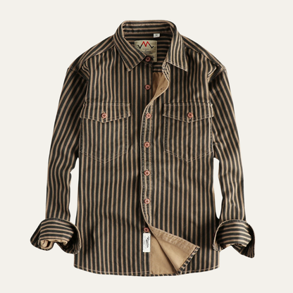 The Marseille Men's Cotton Retro Striped Button Up Shirt