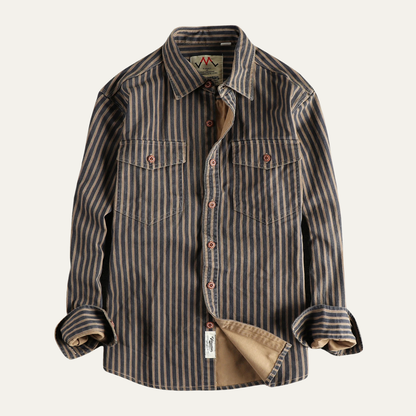 The Marseille Men's Cotton Retro Striped Button Up Shirt