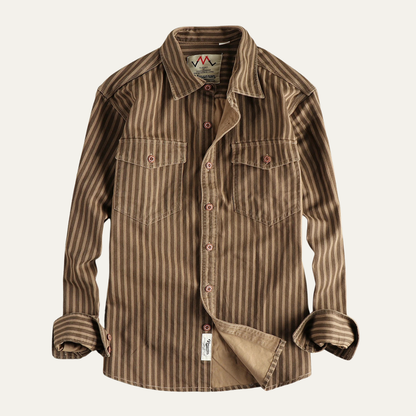 The Marseille Men's Cotton Retro Striped Button Up Shirt