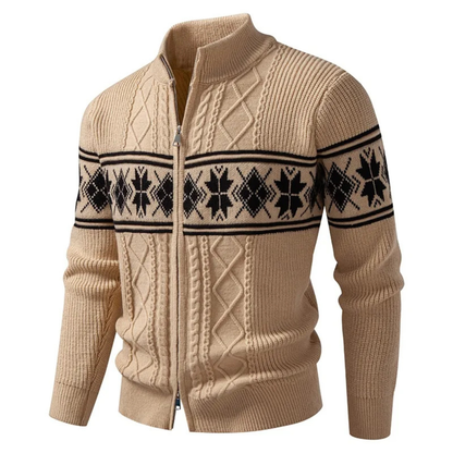 The Cisternino Men’s Nordic Zip Winter Cardigan with Classic Pattern