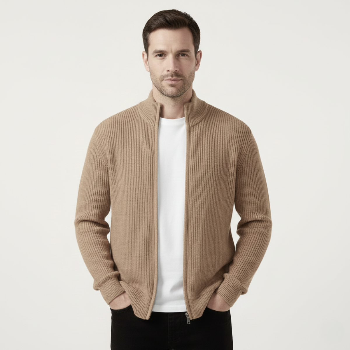 The Lothian Men's Trendy Collar Stand Knit Zip Cardigan Sweater