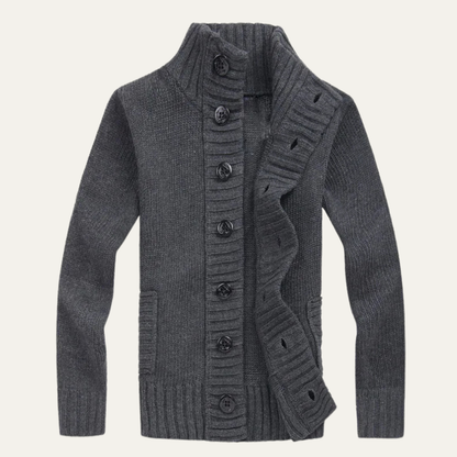 The Athens Men’s Winter Front Button Stand Collar Knit Cardigan