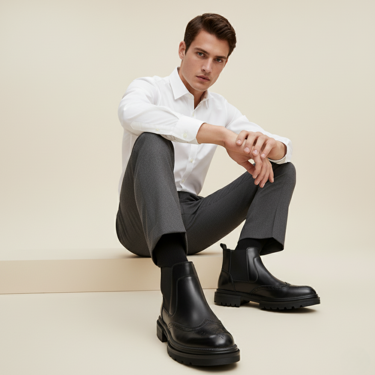 The Eastbourne Men's Smart Brogue Leather Chelsea Boots