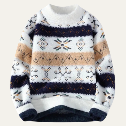 The Preston Men’s Fleece Crewneck Knit Sweater with Nordic Pattern