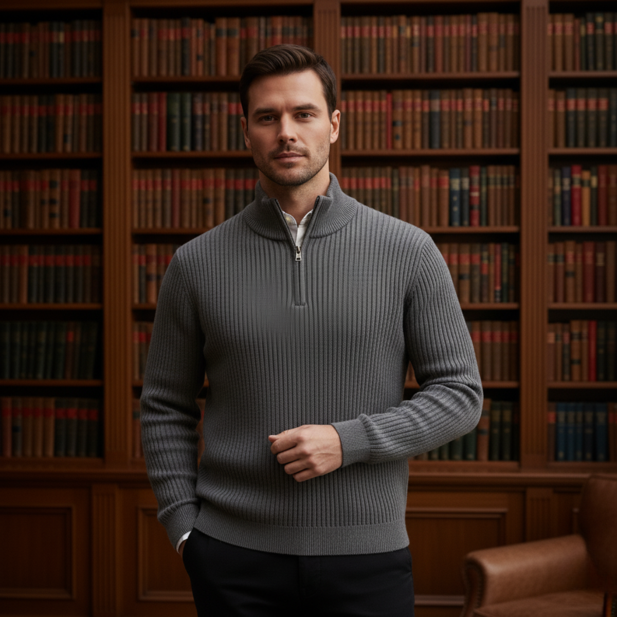 The Merino Knitted Quarter Zip Sweater