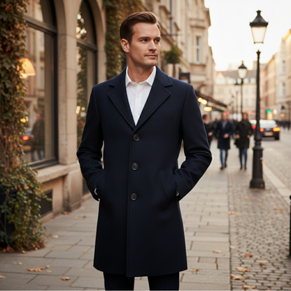 The Wilshire Men's Long Double Breasted Wool Blend Smart Overcoat