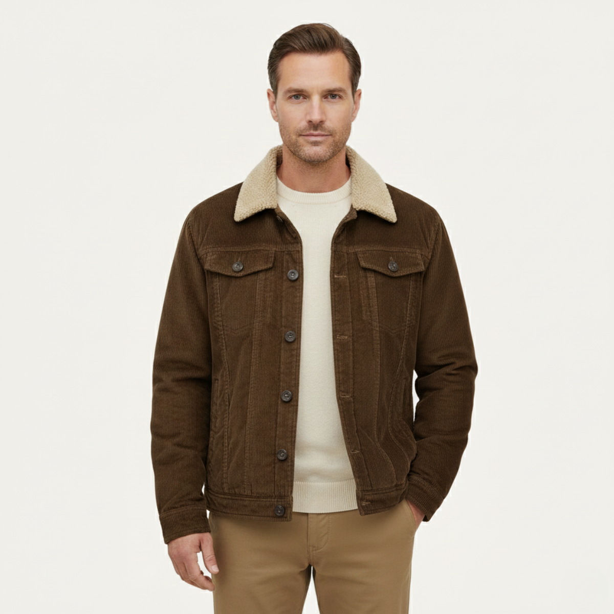 The Ponsacco Men’s Corduroy Fleece Lined Winter Jacket with Sherpa Collar