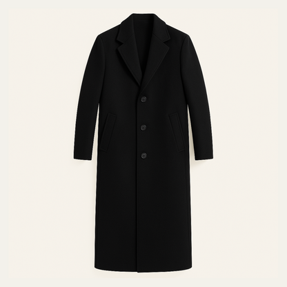 The Padstow Men's Elegant Minimal Black Single Breasted Wool Coat