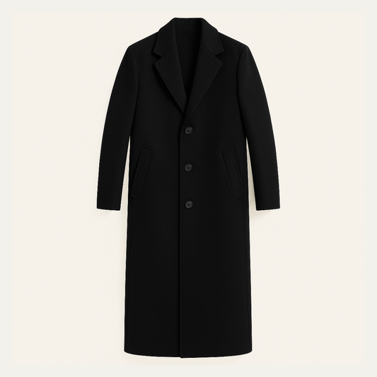 The Padstow Men's Elegant Minimal Black Single Breasted Wool Coat