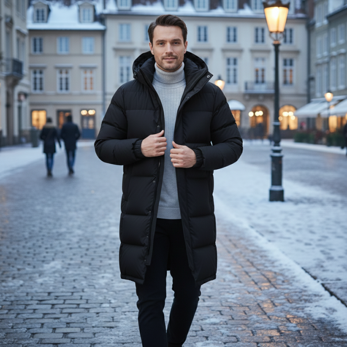 The Westminster Men’s Hooded Longline Black Puffer Coat