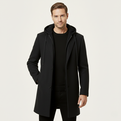 The Arundel Men's Hooded Wool Overcoat with Quilted Lining