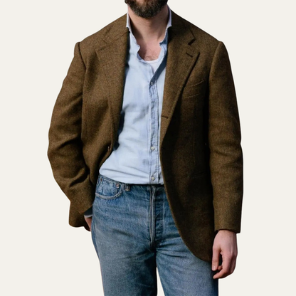 The Crotone Men’s Single Breasted Wool Tweed  Herringbone Blazer