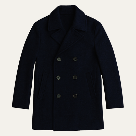 The Sunderland Men’s Warm Winter Double Breasted Wool Peacoat – Navy Blue