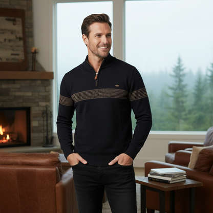 The Brookshire Men’s Casual Half Zip Knit Sweater with Stand Collar