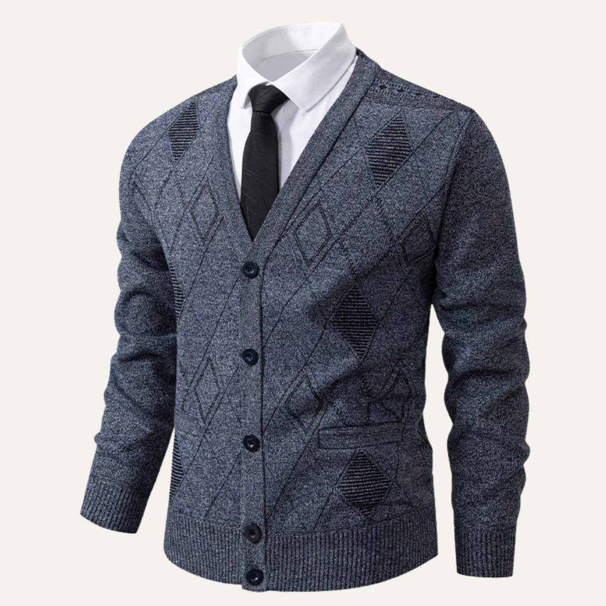 The Brightwood Men’s Winter Fleece Knit Plaid V Neck Cardigan