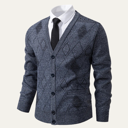 The Brightwood Men’s Winter Fleece Knit Plaid V Neck Cardigan