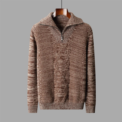 The Riverhill Men's Cashmere Cable Knit Half Zip Sweater