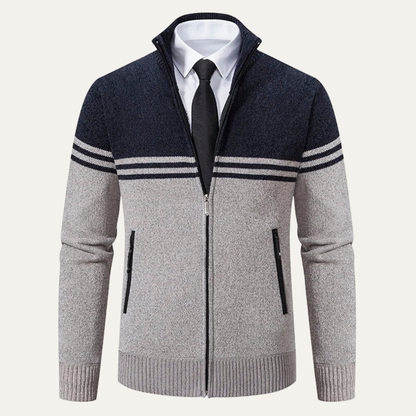 The Genova Men's Striped Thick Fleece Lined Knit Sweater Jacket
