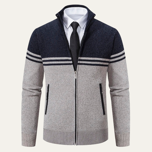The Genova Men's Striped Thick Fleece Lined Knit Sweater Jacket