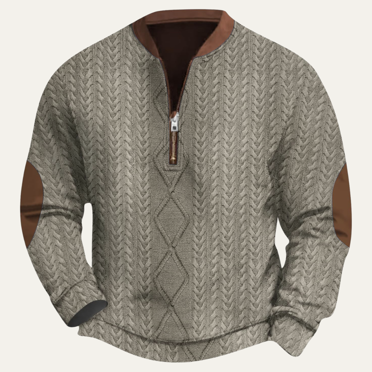 The Naples Men’s Winter Patterned Half Zip Sweater with Elbow Patches