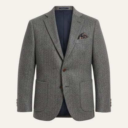 The Gravedona Men’s Office Herringbone Single Breasted Wool Tweed Blazer Jacket