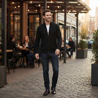 The Lothian Men's Trendy Collar Stand Knit Zip Cardigan Sweater