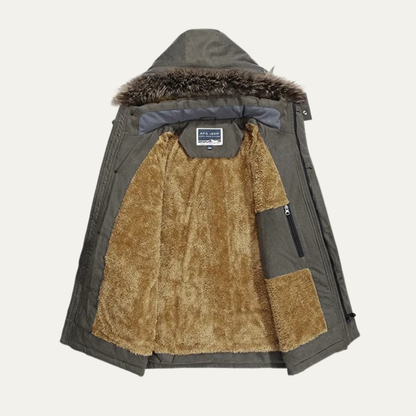 The Olbia Men's Warm Hooded Fur Jacket with Multi Pockets
