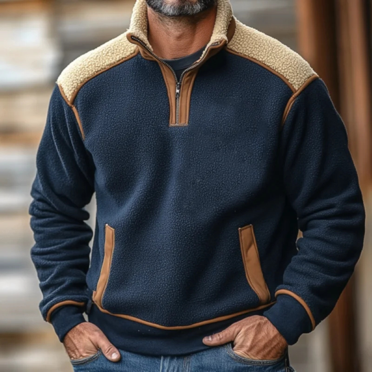 The Garda Men's Vintage Color Block Quarter Zip Fleece Sweater