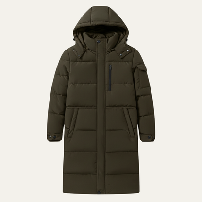 The Woking Men’s Thermal Longline Black Puffer Coat with Hood