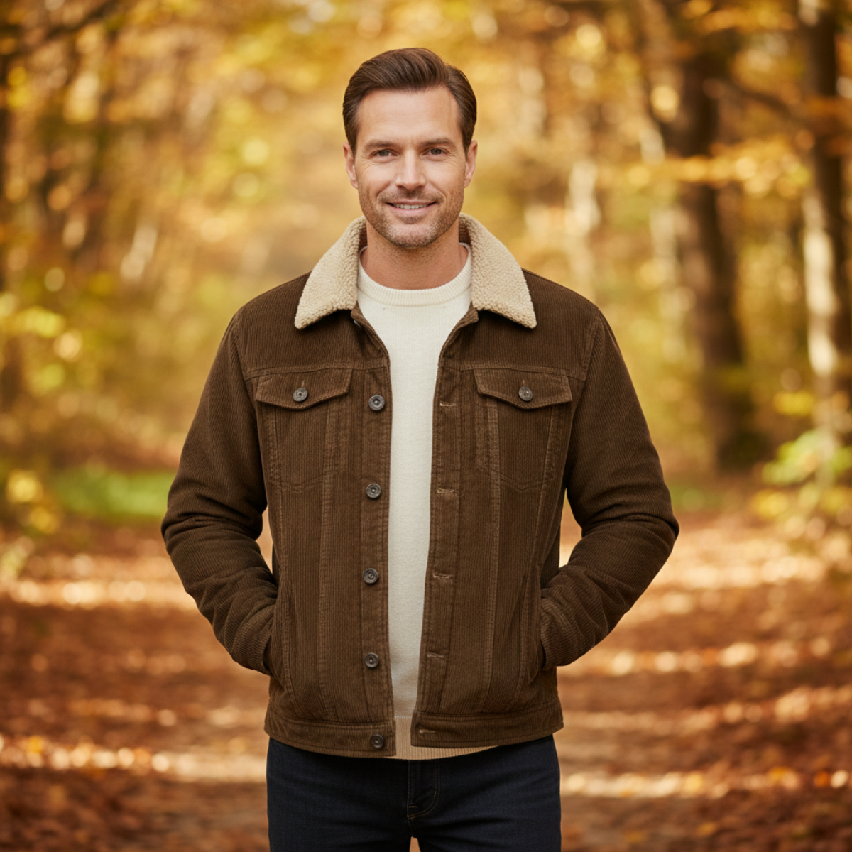 The Ponsacco Men’s Corduroy Fleece Lined Winter Jacket with Sherpa Collar