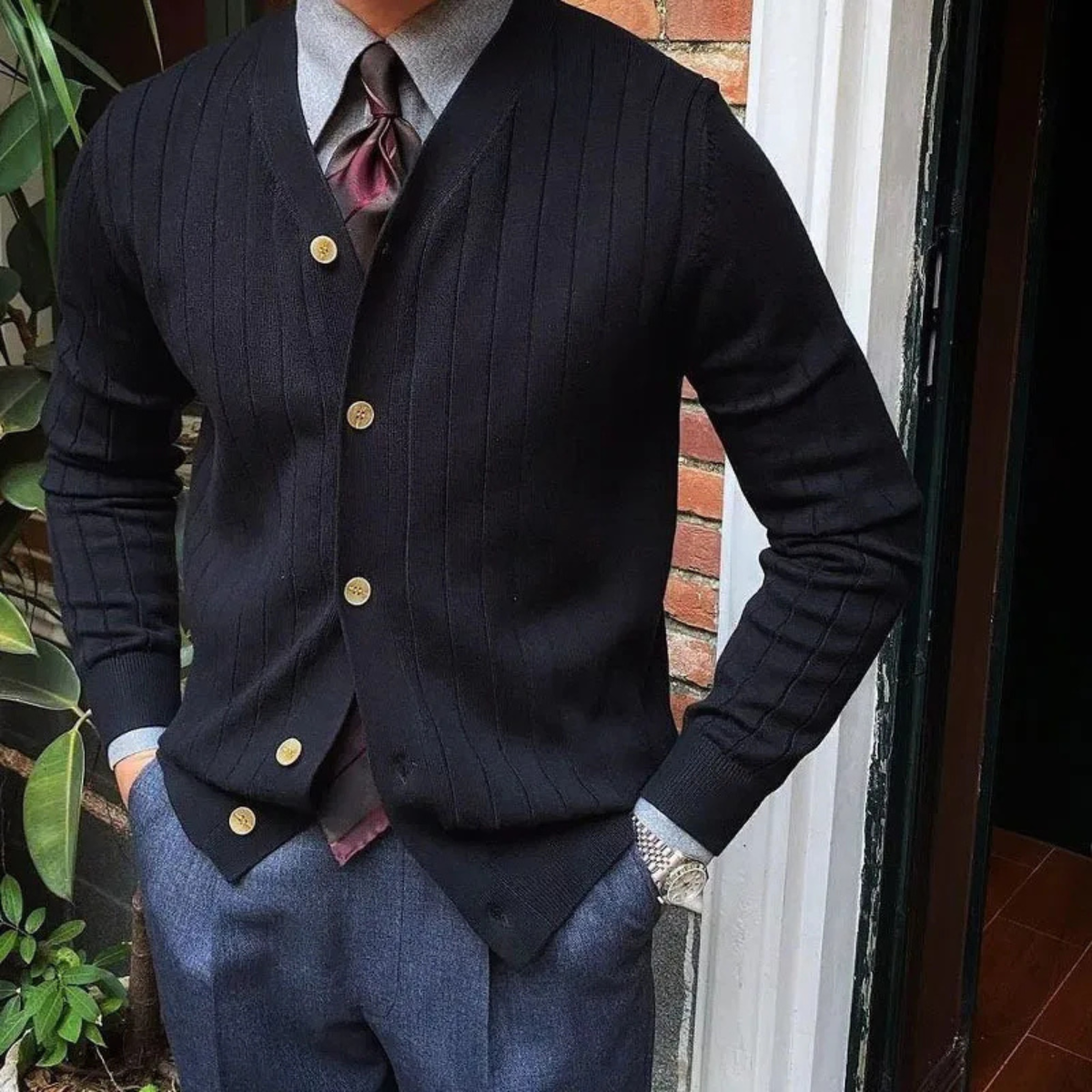 The Venice Men’s Smart Casual Button Up Knit Ribbed Cardigan