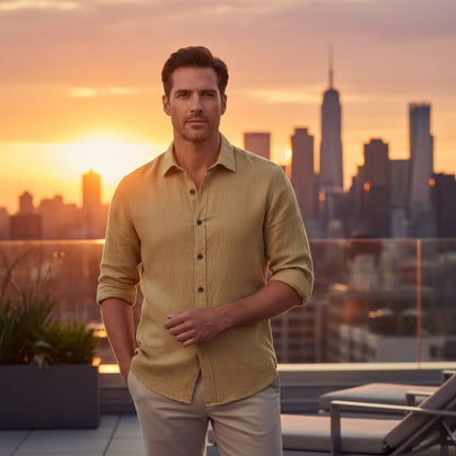 The Zurich Vintage Long Sleeve Linen Shirt for Men