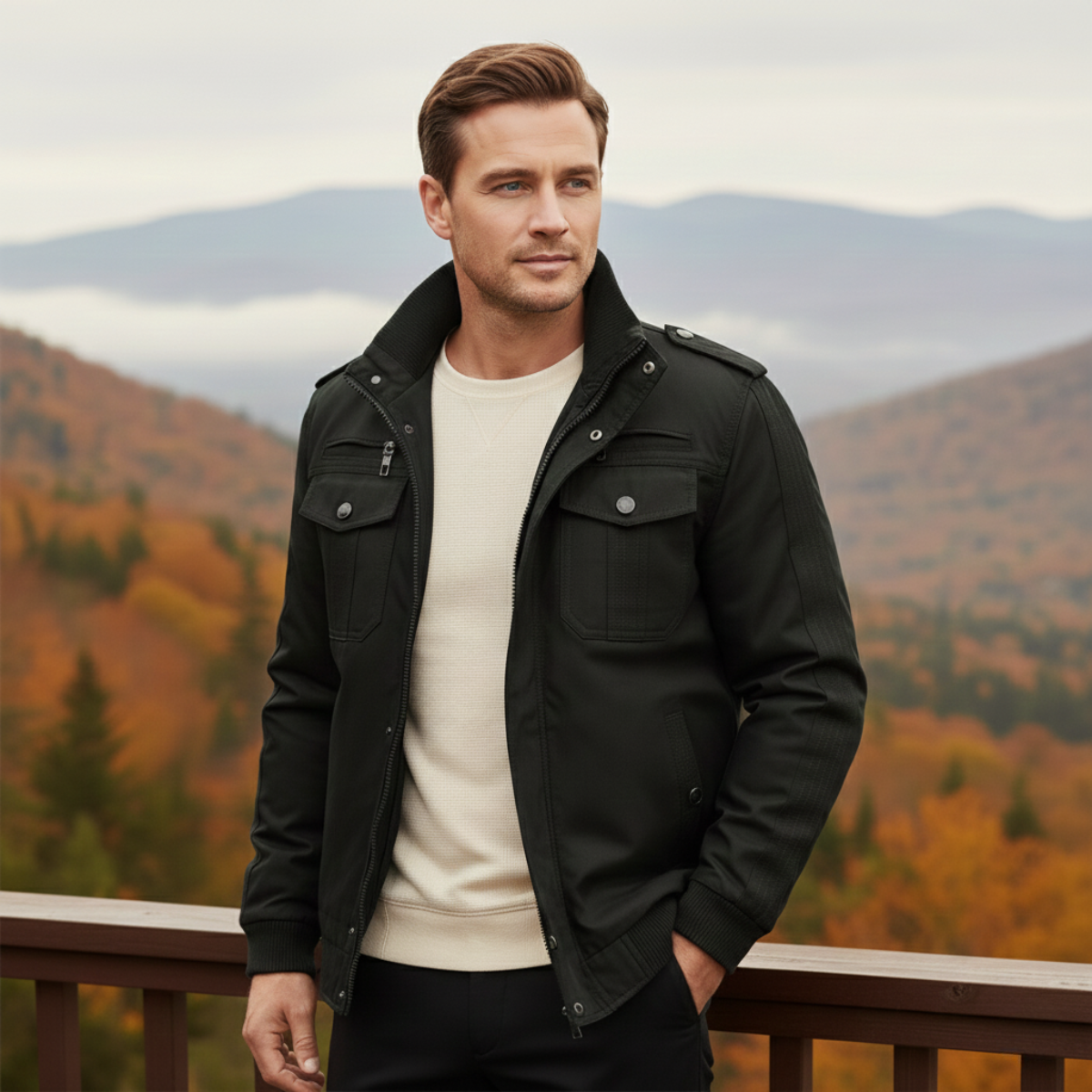 The Macerata Men’s Thermal Military Style Zip-Up Fleece Lined Jacket